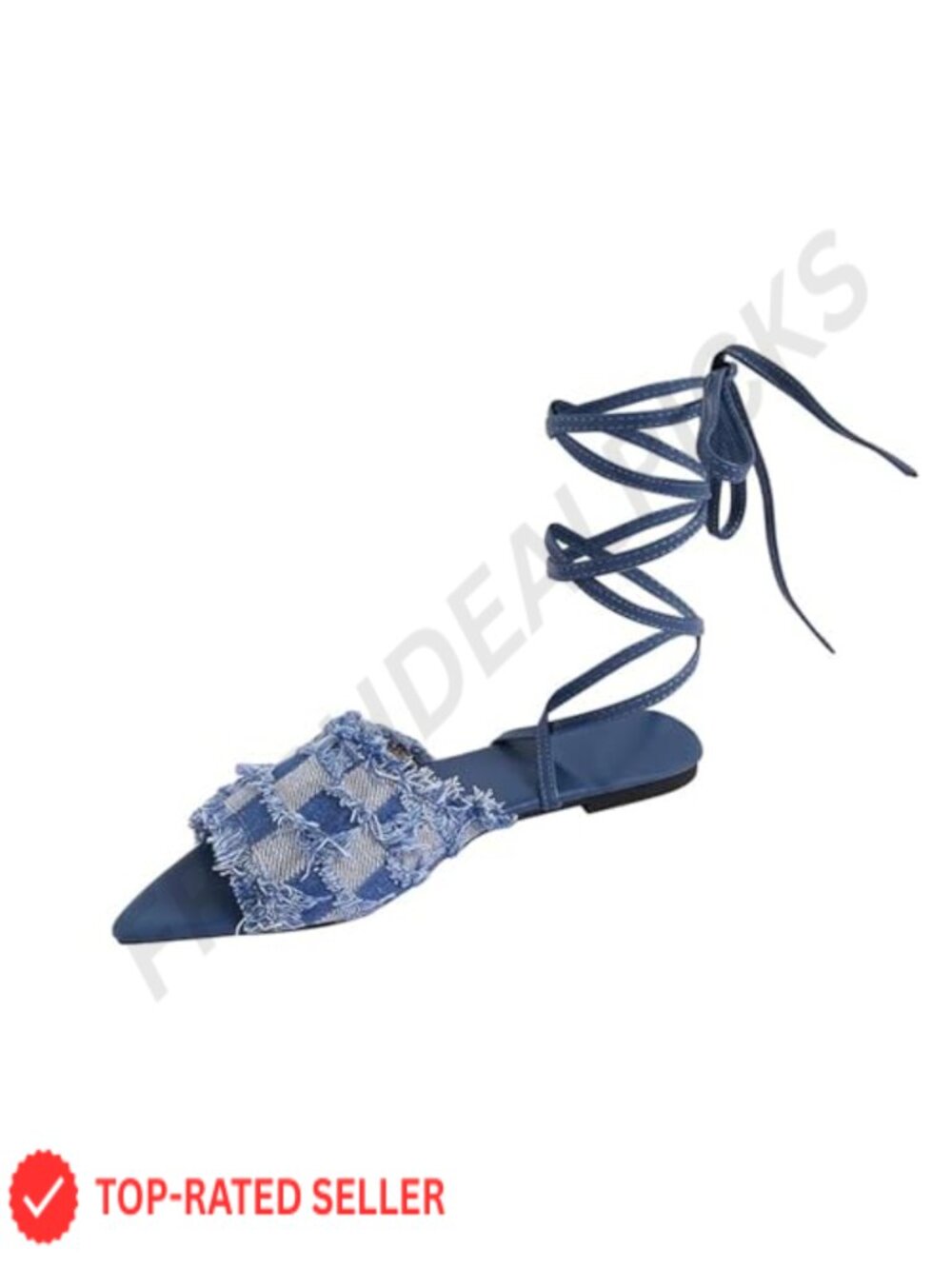 Women's Denim Pointed Toe Strappy Tassel Flat Gladiator Sandals